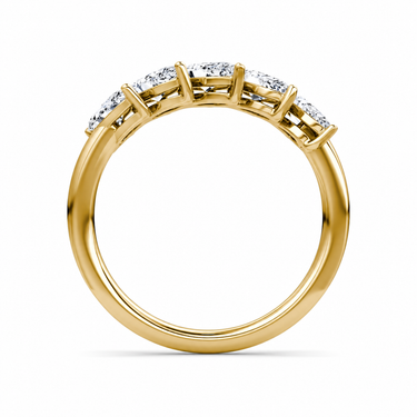 Just Brilliant Five Stone Diamond Band, Large version with Pear diamonds in 18K yellow gold, profile view. #jb-five-stone_large_pear_18k-yellow-gold_profile