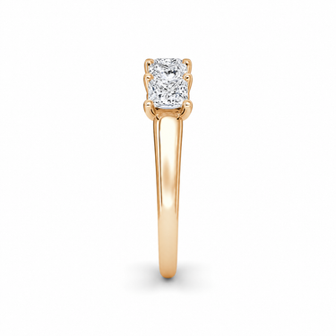 Just Brilliant Five Stone Diamond Band, Large version with Princess diamonds in 18K rose gold, side view. #jb-five-stone_large_princess_18k-rose-gold_side