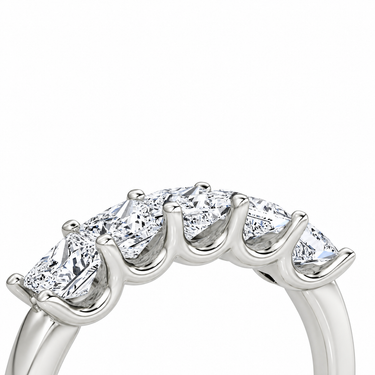 Just Brilliant Five Stone Diamond Band, Large version with Princess diamonds in 18K white gold, detail view. #jb-five-stone_large_princess_18k-white-gold_detail
