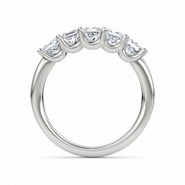 Just Brilliant Five Stone Diamond Band, Large version with Princess diamonds in 18K white gold, profile view. #jb-five-stone_large_princess_18k-white-gold_profile