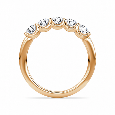 Just Brilliant Five Stone Diamond Band, Original version with Round Brilliant diamonds in 18K rose gold, profile view. #jb-five-stone_original_round-brilliant_18k-rose-gold_profile