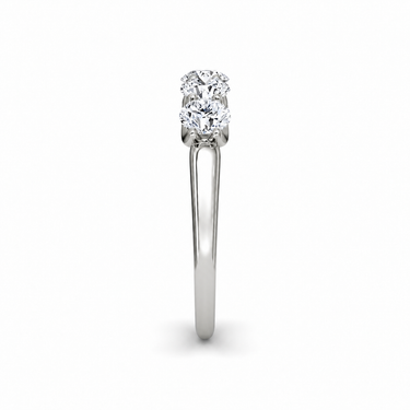 Just Brilliant Five Stone Diamond Band, Original version with Round Brilliant diamonds in 18K white gold, side view. #jb-five-stone_original_round-brilliant_18k-white-gold_side