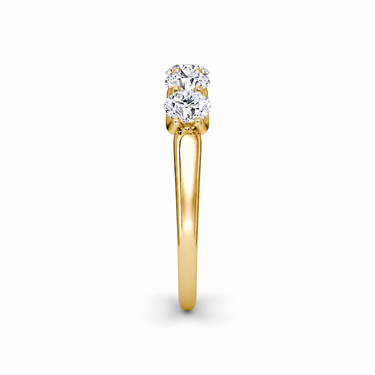 Just Brilliant Five Stone Diamond Band, Original version with Round Brilliant diamonds in 18K yellow gold, side view. #jb-five-stone_original_round-brilliant_18k-yellow-gold_side