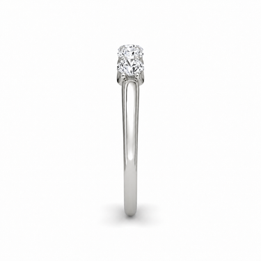 Just Brilliant Five Stone Diamond Band, Petite version with Round Brilliant diamonds in 18K white gold, side view. #jb-five-stone_petite_round-brilliant_18k-white-gold_side
