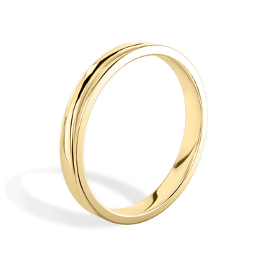 Just Brilliant 3mm Flat Wedding Band in 18K Yellow Gold, upright view