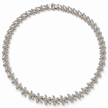 Fleurs de Lumière Diamond Necklace in 18K white gold with pear, marquise and emerald-cut diamonds, reverse view
