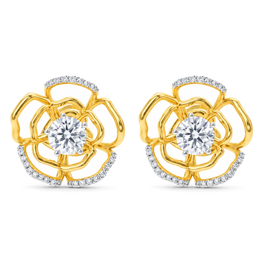Gardenia Glow Earrings by Just Brilliant – 2ct lab diamond floral earrings in 18K yellow gold