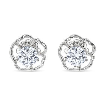 Gardenia Glow Earrings by Just Brilliant – 1ct lab diamond rose-shaped earrings in 18K yellow gold