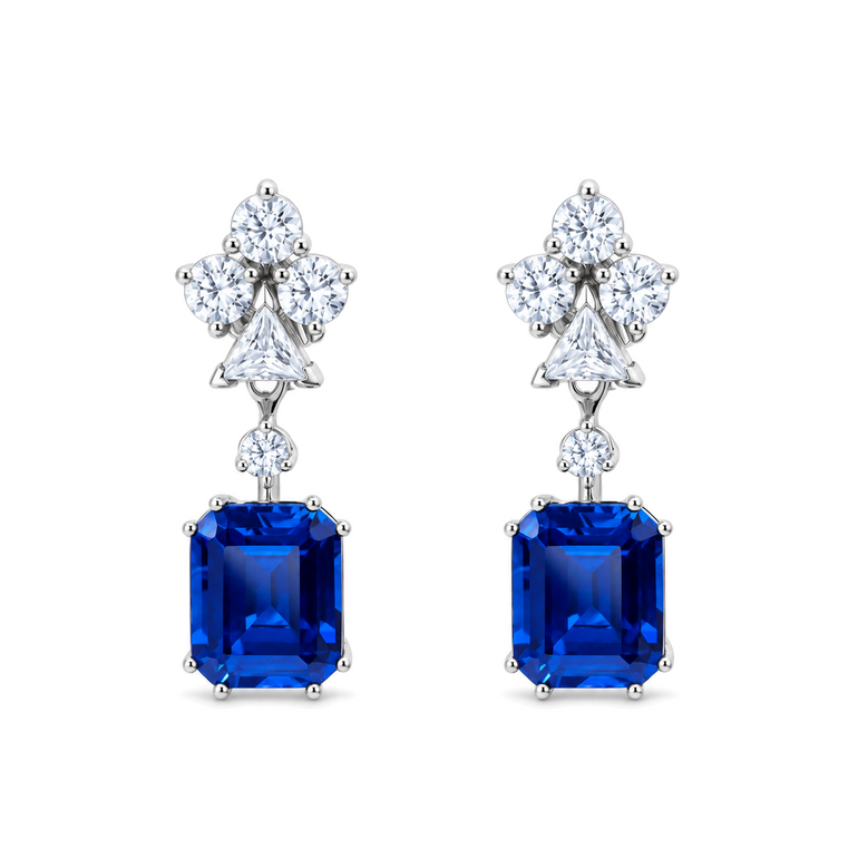 Sapphire Flush Earrings by Just Brilliant – sapphire and lab diamond earrings, Monte Carlo Collection