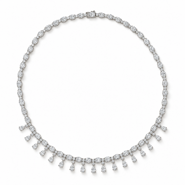 Frange de Lumière Diamond Necklace in 18K white gold with oval, round brilliant and pear-cut diamonds, full necklace
