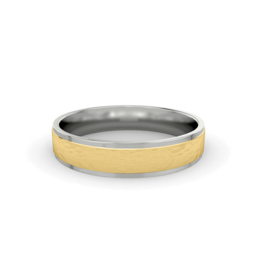 Just Brilliant Hammered Band, 4.5mm, 18K White Gold and Yellow Gold, flat view, unengraved