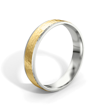 Just Brilliant Hammered Band, 4.5mm, 18K White Gold and Yellow Gold, upright view, unengraved