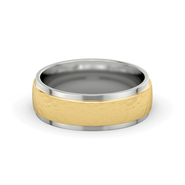 Just Brilliant Hammered Band, 7.5mm, 18K White Gold and Yellow Gold, front view, unengraved