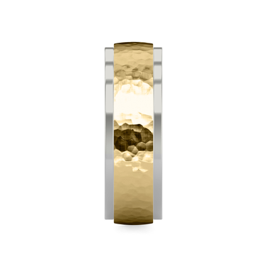 Just Brilliant Hammered Band, 7.5mm, 18K White Gold and Yellow Gold, side view, unengraved