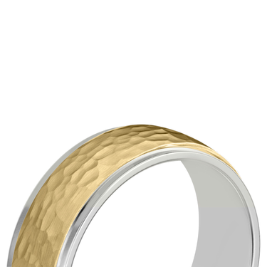 Just Brilliant Hammered Band, 7.5mm, 18K White Gold and Yellow Gold, three-quarter view, unengraved