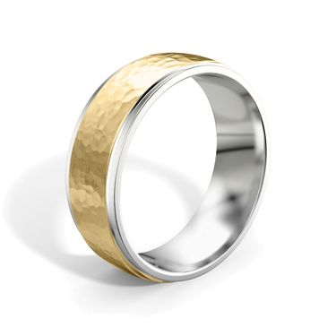 Just Brilliant Hammered Band, 7.5mm, 18K White Gold and Yellow Gold, upright view, unengraved