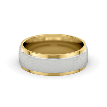 Just Brilliant Hammered Band, 7.5mm, 18K Yellow Gold and White Gold, front view, unengraved