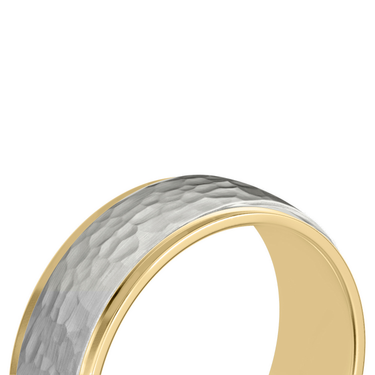 Just Brilliant Hammered Band, 7.5mm, 18K Yellow Gold and White Gold, three-quarter view, unengraved