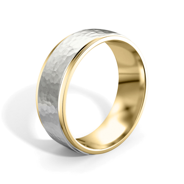 Just Brilliant Hammered Band, 7.5mm, 18K Yellow Gold and White Gold, upright view, unengraved