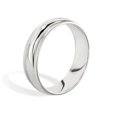 Just Brilliant 6mm Milgrain Wedding Band in 18K White Gold, upright view