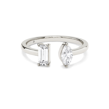Just Brilliant Mixed Cuff Ring in 18K White Gold, front view, white background with natural shadow