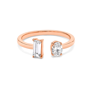 Just Brilliant Mixed Cuff Ring in 18K Rose Gold, front view, white background with natural shadow