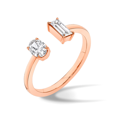 Just Brilliant Mixed Cuff Ring in 18K Rose Gold, upright view, white background with natural shadow