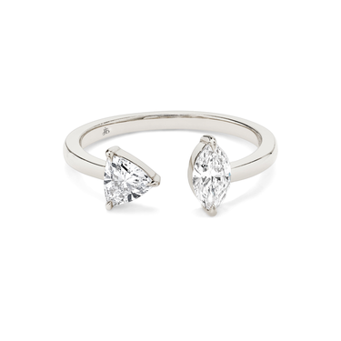 Just Brilliant Mixed Cuff Ring in 18K White Gold, front view, white background with natural shadow