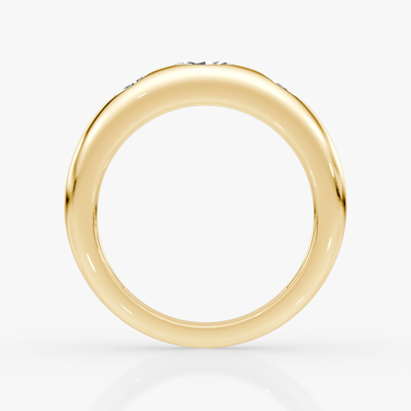 Just Brilliant Mixed Shape Dome Band in 18K Yellow Gold with marquise and pear diamonds, back view.
