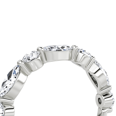 Just Brilliant Mixed Shared Prong Band in white gold, detail view, white background with natural shadow