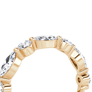Just Brilliant Mixed Shared Prong Band in rose gold, detail view, white background with natural shadow
