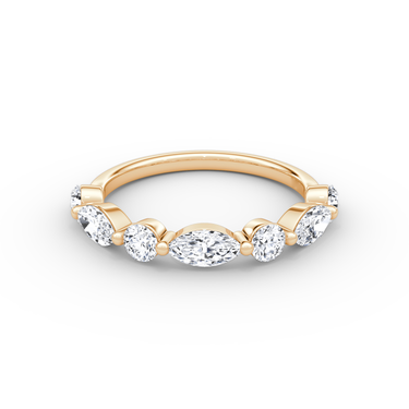 Just Brilliant Mixed Shared Prong Band in rose gold, front view, white background with natural shadow