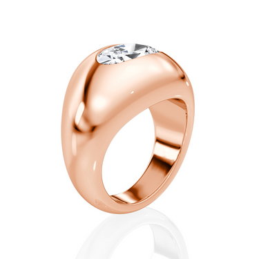 Just Brilliant Oval Dome Band in 18K Rose Gold, upright view.
