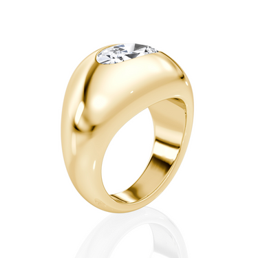 Just Brilliant Oval Dome Band in 18K Yellow Gold, upright view.