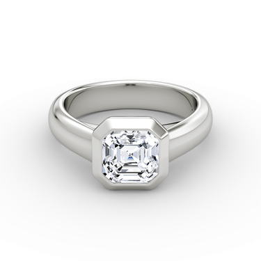 Just Brilliant Sculpture Bezel Ring, Asscher, 18K White Gold, front view.