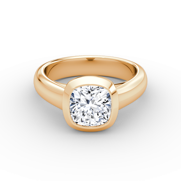 Just Brilliant Sculpture Bezel Ring, Cushion, 18K Rose Gold, front view.