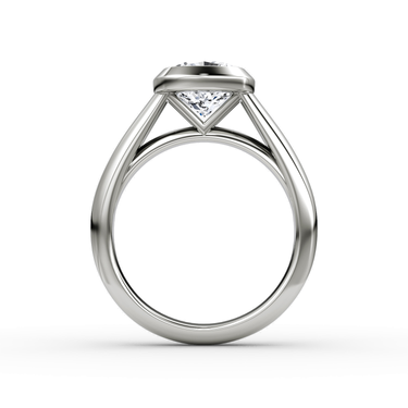 Just Brilliant Sculpture Bezel Ring, Cushion, 18K White Gold, profile view.