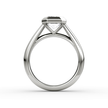 Just Brilliant Sculpture Bezel Ring, Emerald, 18K White Gold, profile view.