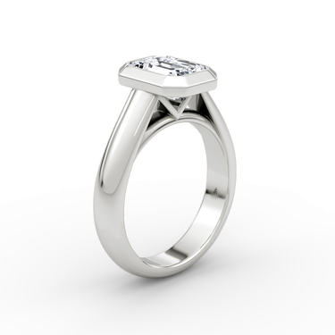 Just Brilliant Sculpture Bezel Ring, Emerald, 18K White Gold, upright view.
