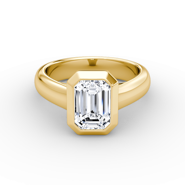 Just Brilliant Sculpture Bezel Ring, Emerald, 18K Yellow Gold, front view.