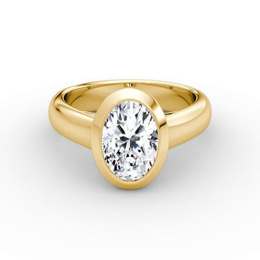 Just Brilliant Sculpture Bezel Ring, Oval, 18K Yellow Gold, front view.