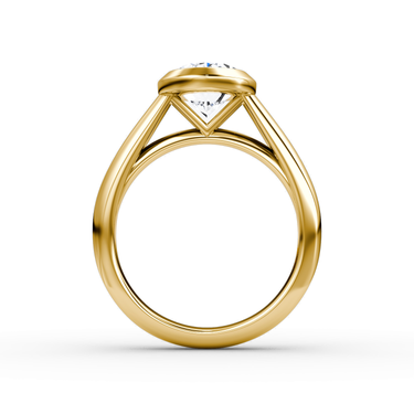 Just Brilliant Sculpture Bezel Ring, Oval, 18K Yellow Gold, profile view.