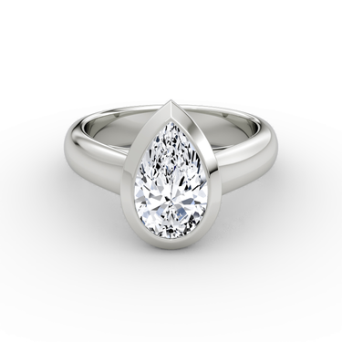 Just Brilliant Sculpture Bezel Ring, Pear, 18K White Gold, front view.