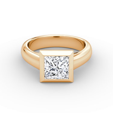 Just Brilliant Sculpture Bezel Ring, Princess, 18K Rose Gold, front view.