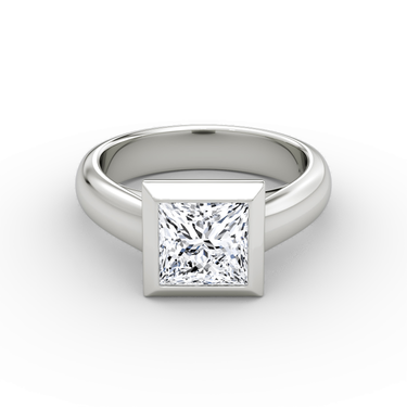 Just Brilliant Sculpture Bezel Ring, Princess, 18K White Gold, front view.