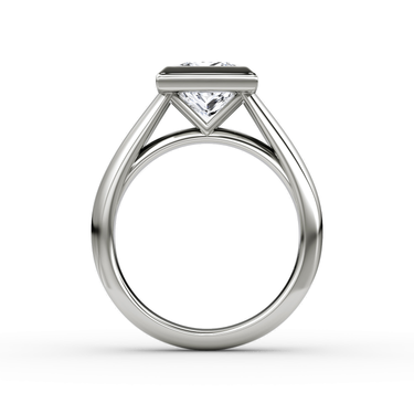 Just Brilliant Sculpture Bezel Ring, Princess, 18K White Gold, profile view.