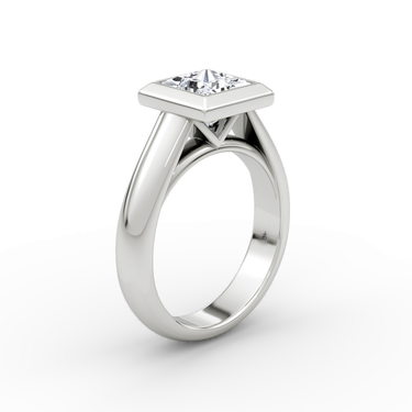 Just Brilliant Sculpture Bezel Ring, Princess, 18K White Gold, upright view.