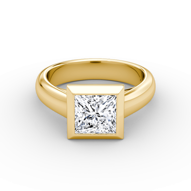Just Brilliant Sculpture Bezel Ring, Princess, 18K Yellow Gold, front view.