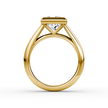Just Brilliant Sculpture Bezel Ring, Princess, 18K Yellow Gold, profile view.