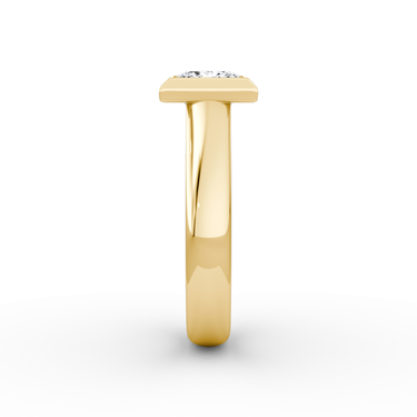 Just Brilliant Sculpture Bezel Ring, Princess, 18K Yellow Gold, side view.